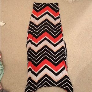 Chevron Cotton Maxi Skirt with slit